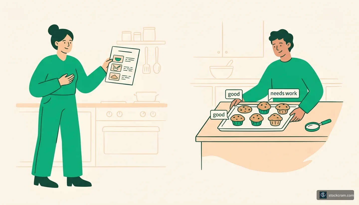 Where AI & Machine Learning Fit — illustration of a friendly kitchen scene where one person shows a recipe card with written steps